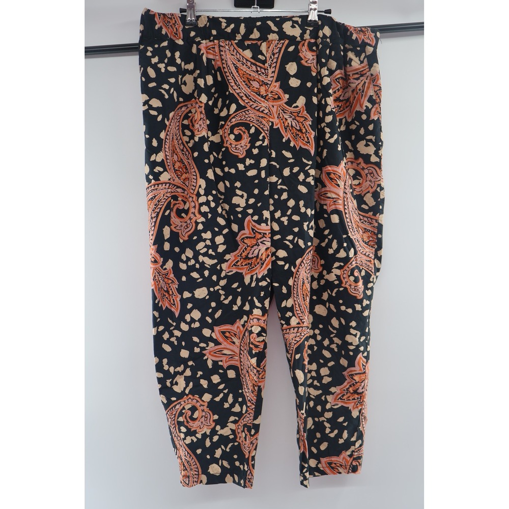 Who What Wear Pants Womens XL Black Paisley Cotton Pull On Crop‎ Wide Leg